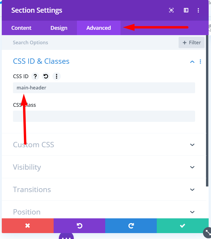 Adding a CSS ID to Section Settings in the Divi Builder