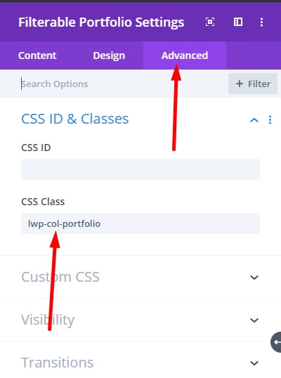 Divi portfolio module css class to change number of columns