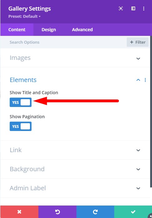 Divi Gallery module settings