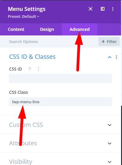 Divi menu module where to add css class for menu effect
