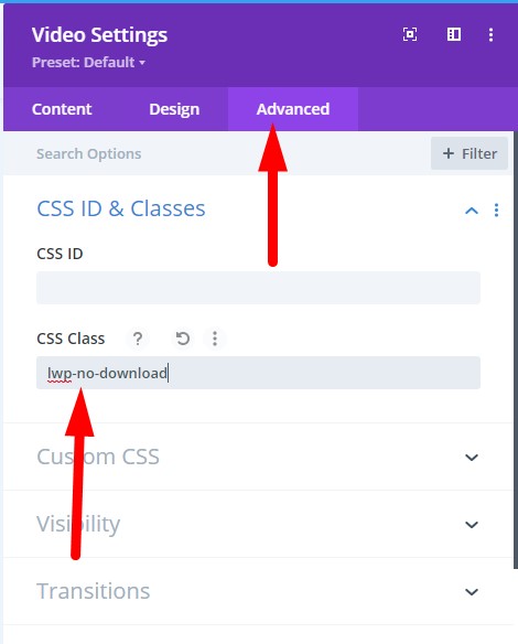 CSS Class to remove download link from video module