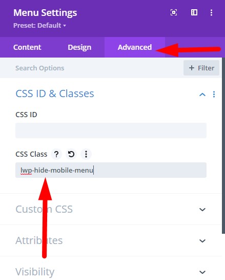 CSS Class to hide hamburger menu Divi