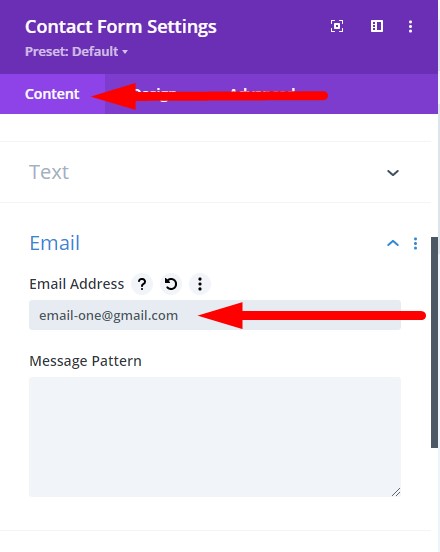 Email address Divi contact form