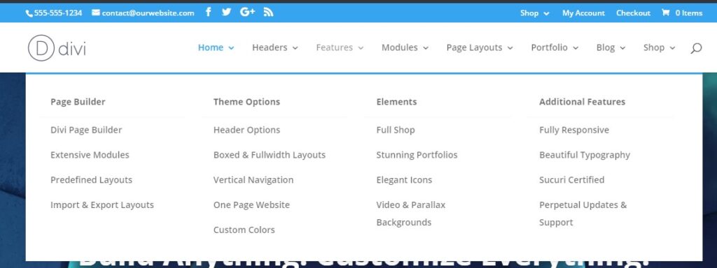 Divi Mega Menu four column