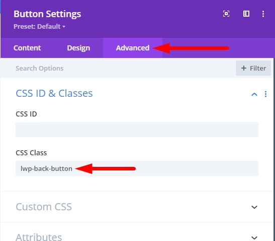 Divi browser history back button css class